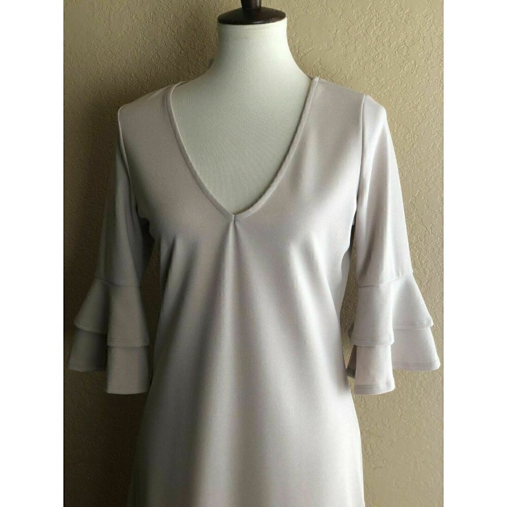 The Vanity Room Womens Beige Ruffle Sleeve Dress M - Picture 8 of 11